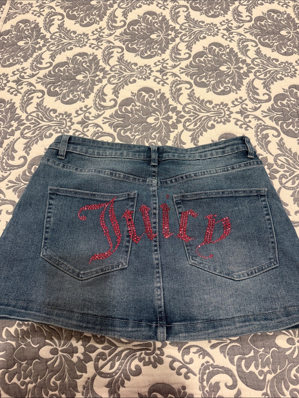 Juicy Couture Blue Denim Mini Skirt with Pink Rhinestone Juicy Logo